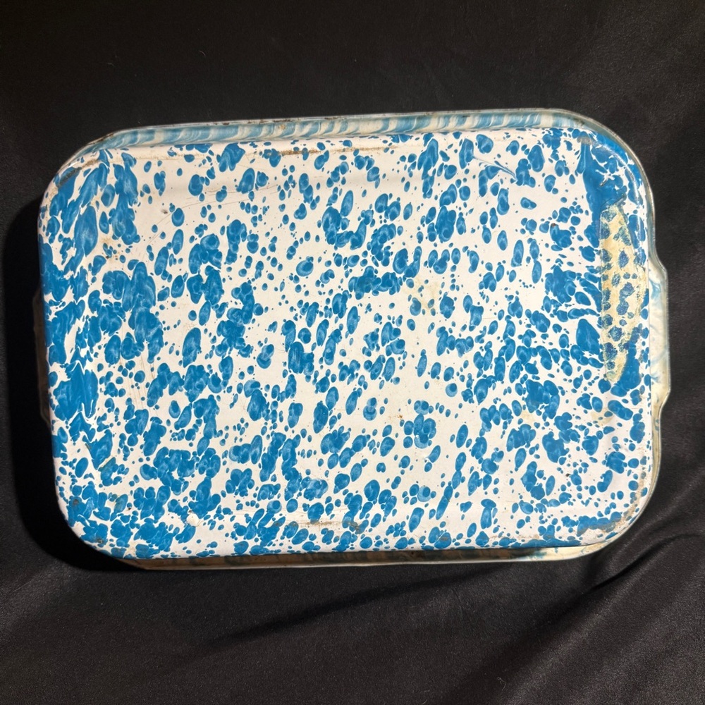 Vintage, Blue Speckled Enamel baking pan